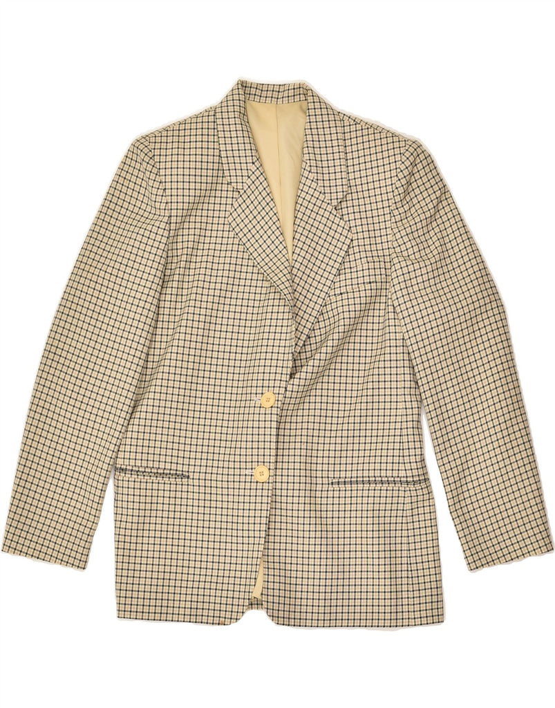 VINTAGE Womens 3 Button Blazer Jacket UK 10 Small  Beige Check Polyester | Vintage Vintage | Thrift | Second-Hand Vintage | Used Clothing | Messina Hembry 