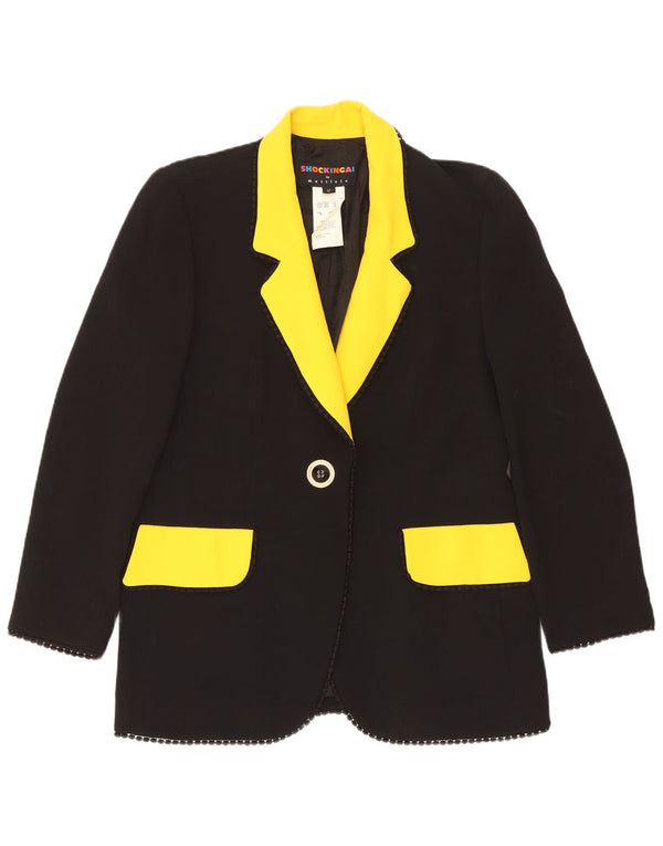 Vintage Womens 1 Button Blazer Jacket UK 14 Large Black Colourblock Acetate