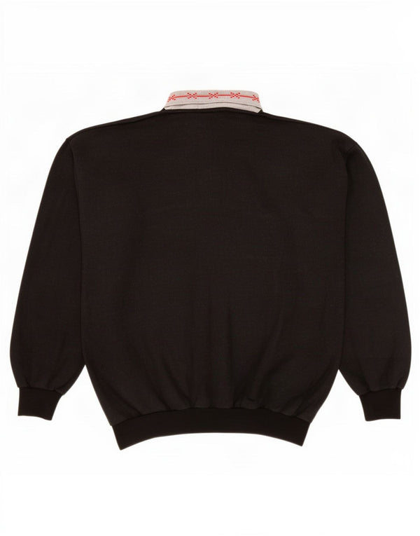 Vintage Mens Graphic Polo Neck Sweatshirt Jumper XL Black Colourblock