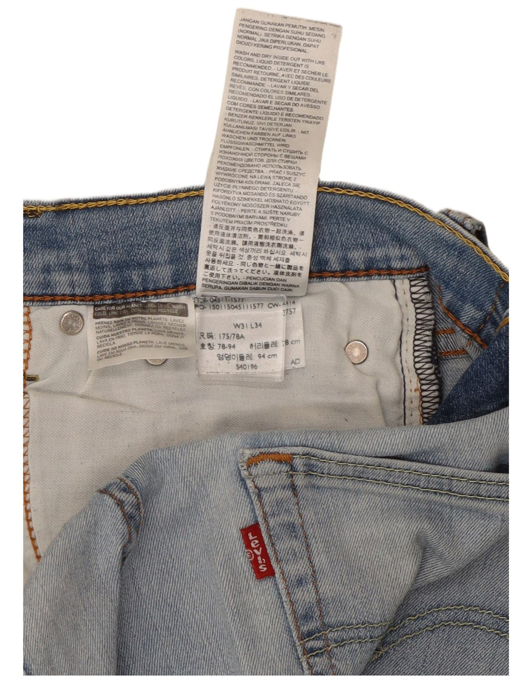 Levi's Mens Slim Jeans W31 L34 Blue Cotton