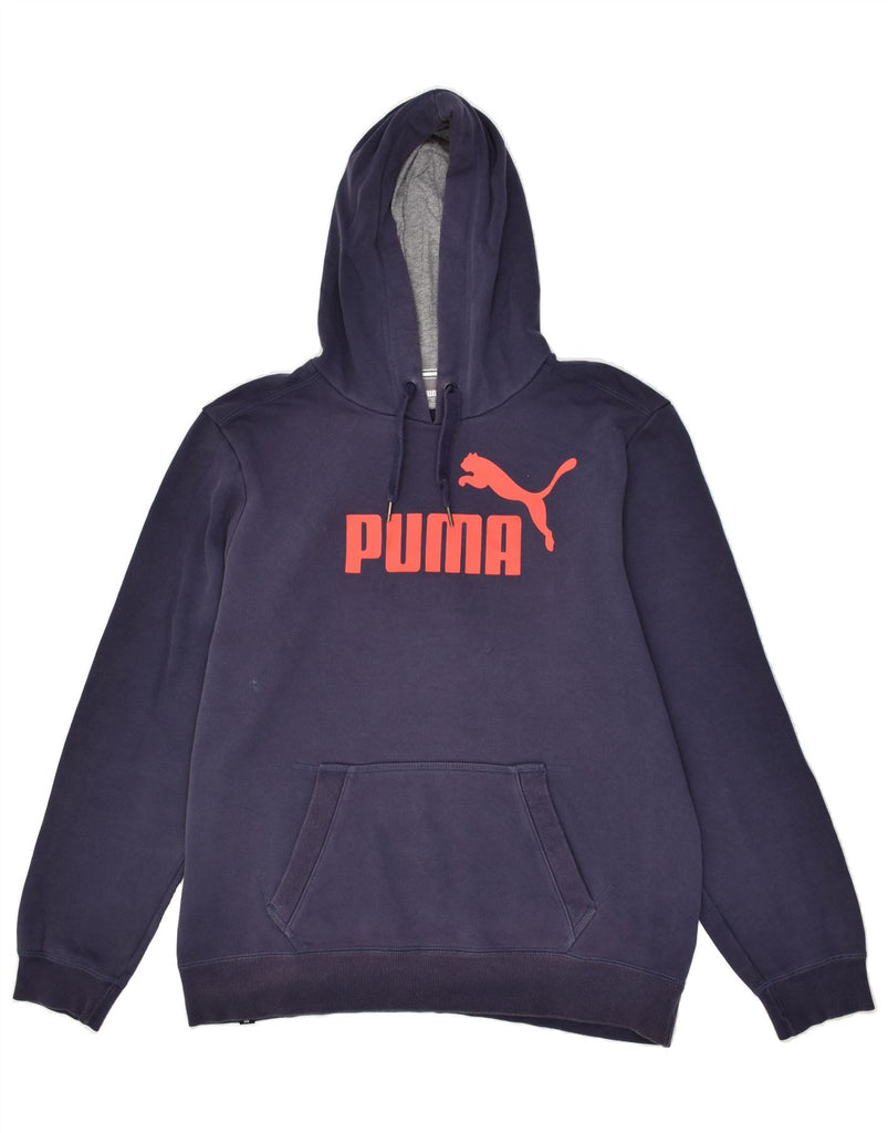 PUMA Mens Graphic Hoodie Jumper Large Navy Blue Cotton | Vintage Puma | Thrift | Second-Hand Puma | Used Clothing | Messina Hembry 