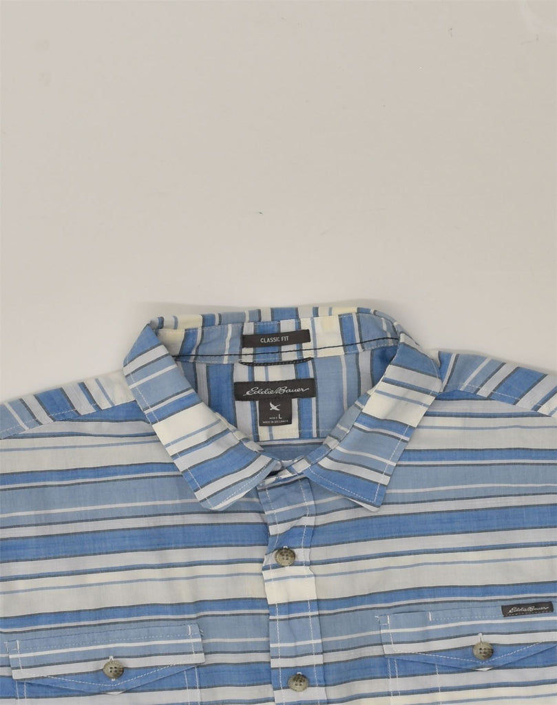 EDDIE BAUER Mens Short Sleeve Classic Fit Shirt Large Blue Striped Cotton | Vintage Eddie Bauer | Thrift | Second-Hand Eddie Bauer | Used Clothing | Messina Hembry 