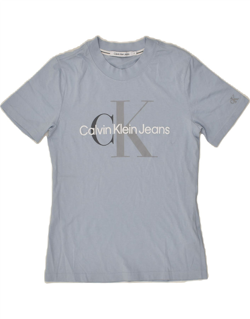 CALVIN KLEIN Womens Graphic T-Shirt Top UK 6 XS Blue Cotton | Vintage Calvin Klein | Thrift | Second-Hand Calvin Klein | Used Clothing | Messina Hembry 