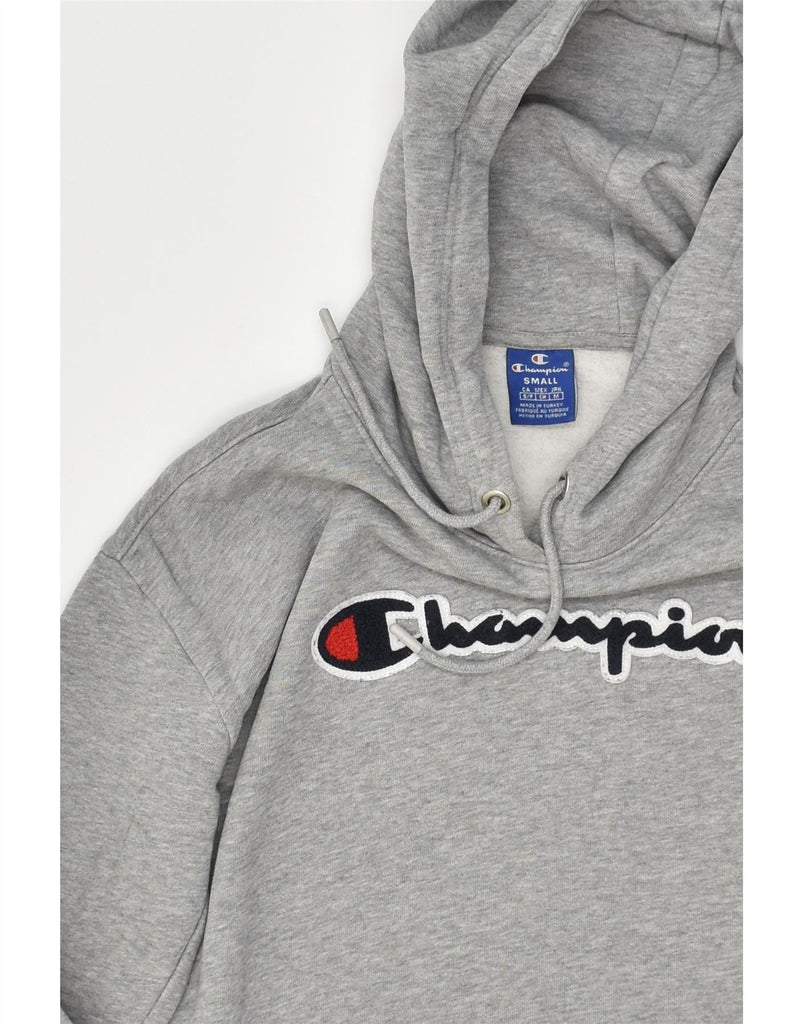 CHAMPION Womens Crop Oversized Hoodie Jumper UK 10 Small Grey Cotton | Vintage Champion | Thrift | Second-Hand Champion | Used Clothing | Messina Hembry 