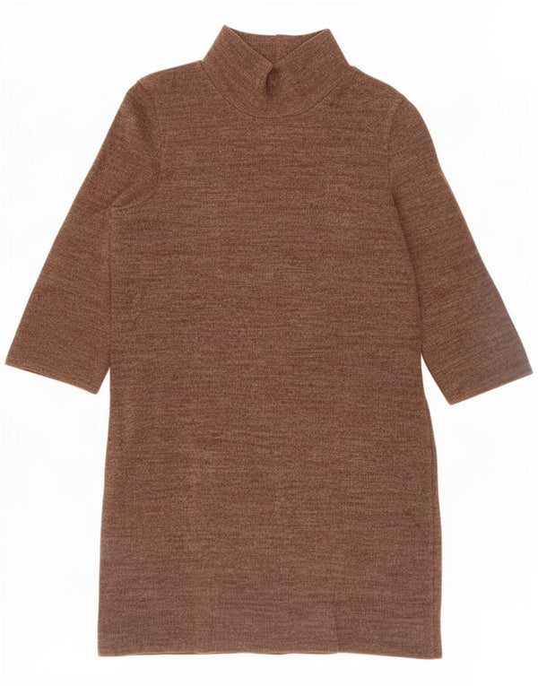 Zara Womens 3/4 Sleeve Jumper Dress UK 10 Small Brown Cotton