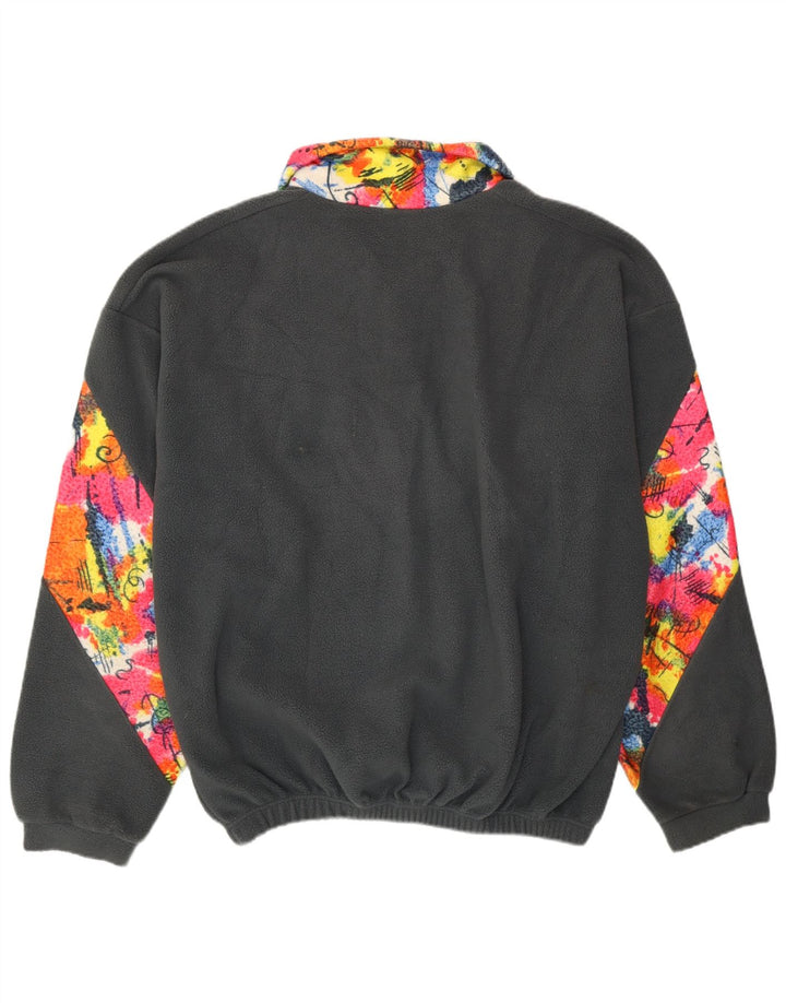 VINTAGE Mens Button Neck Fleece Jumper XL Grey Colourblock Polyester