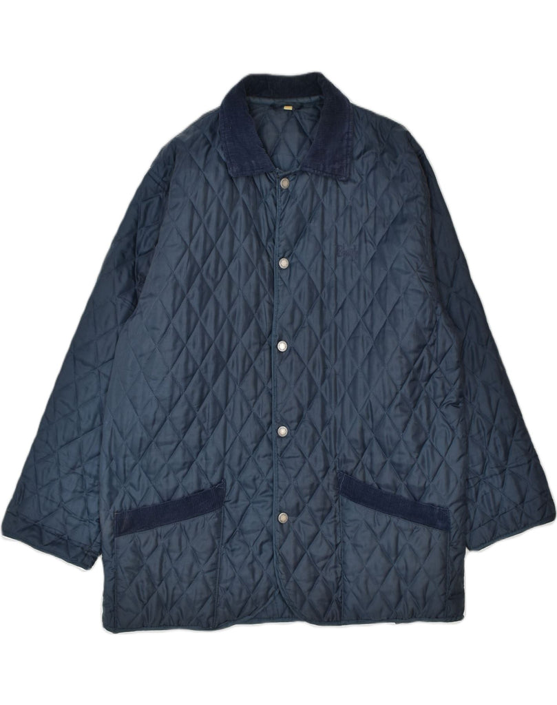 BRUGI Mens Quilted Jacket UK 42 XL Navy Blue Nylon | Vintage | Thrift | Second-Hand | Used Clothing | Messina Hembry 