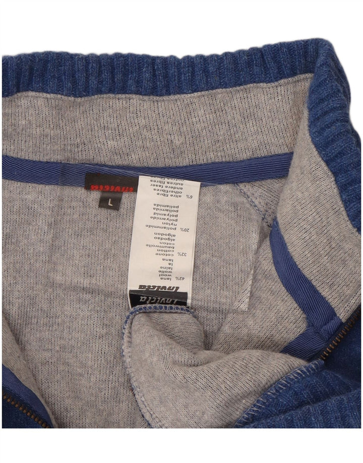 INVICTA Mens Zip Neck Jumper Sweater Large Blue Wool
