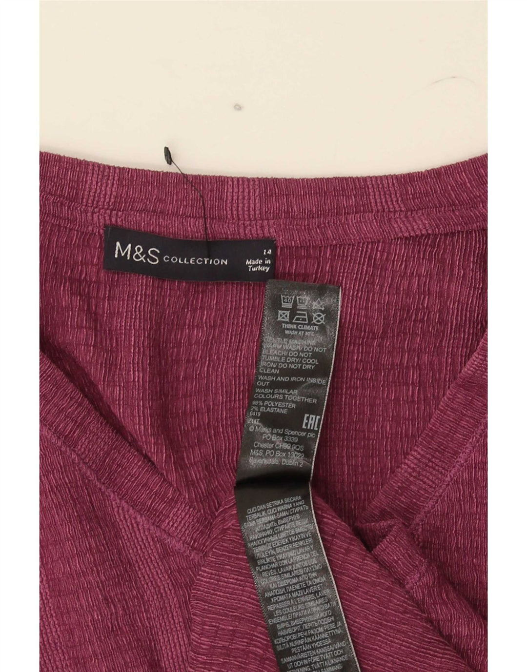 Marks & Spencer Womens T-Shirt Top UK 14 Large Maroon Striped Polyester