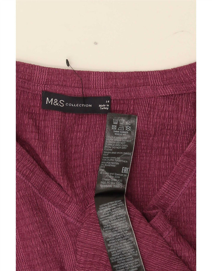 Marks & Spencer Womens T-Shirt Top UK 14 Large Maroon Striped Polyester