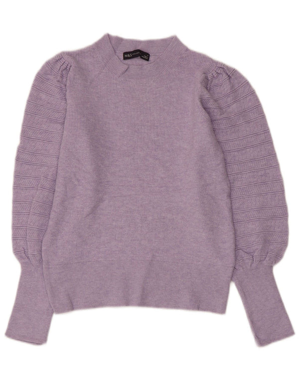 MARKS & SPENCER Womens Crop Crew Neck Jumper Sweater UK 8 Small Purple
