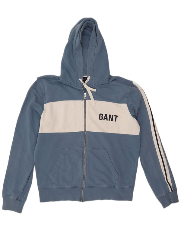 Gant Mens Graphic Zip Hoodie Sweater XL Blue Colourblock Cotton