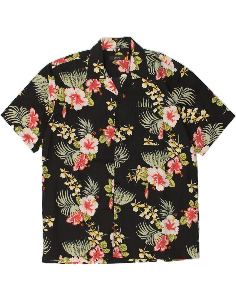 KEN BAKER Mens Short Sleeve Shirt Large Black Floral Polyester Vintage Ken Baker and Second-Hand Ken Baker from Messina Hembry 