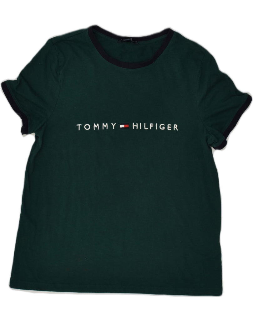 TOMMY HILFIGER Mens Graphic T-Shirt Top Large Green Cotton | Vintage Tommy Hilfiger | Thrift | Second-Hand Tommy Hilfiger | Used Clothing | Messina Hembry 