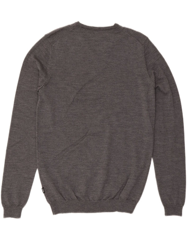 Hugo Boss Mens Slim Fit V-Neck Jumper Sweater Medium Grey Wool