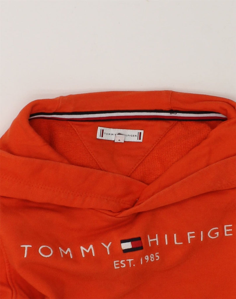 TOMMY HILFIGER Girls Graphic Hoodie Jumper 5-6 Years Orange Cotton | Vintage Tommy Hilfiger | Thrift | Second-Hand Tommy Hilfiger | Used Clothing | Messina Hembry 