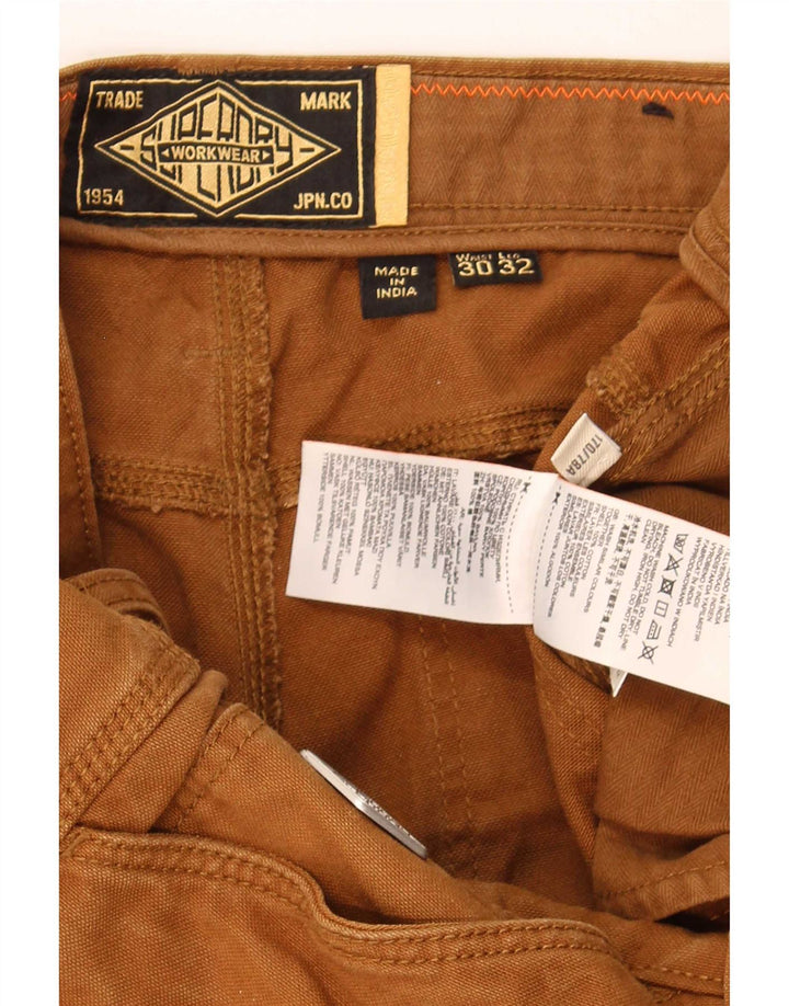 Superdry Mens Straight Cargo Trousers W30 L32 Brown Cotton