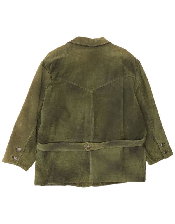 Vintage Womens 3 Button Suede Blazer Jacket EU 50 3XL Green Leather