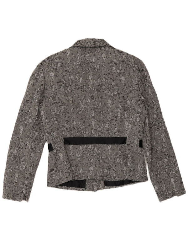 Perceptions Womens 2 Button Blazer Jacket UK 8 Small Grey Floral Rayon