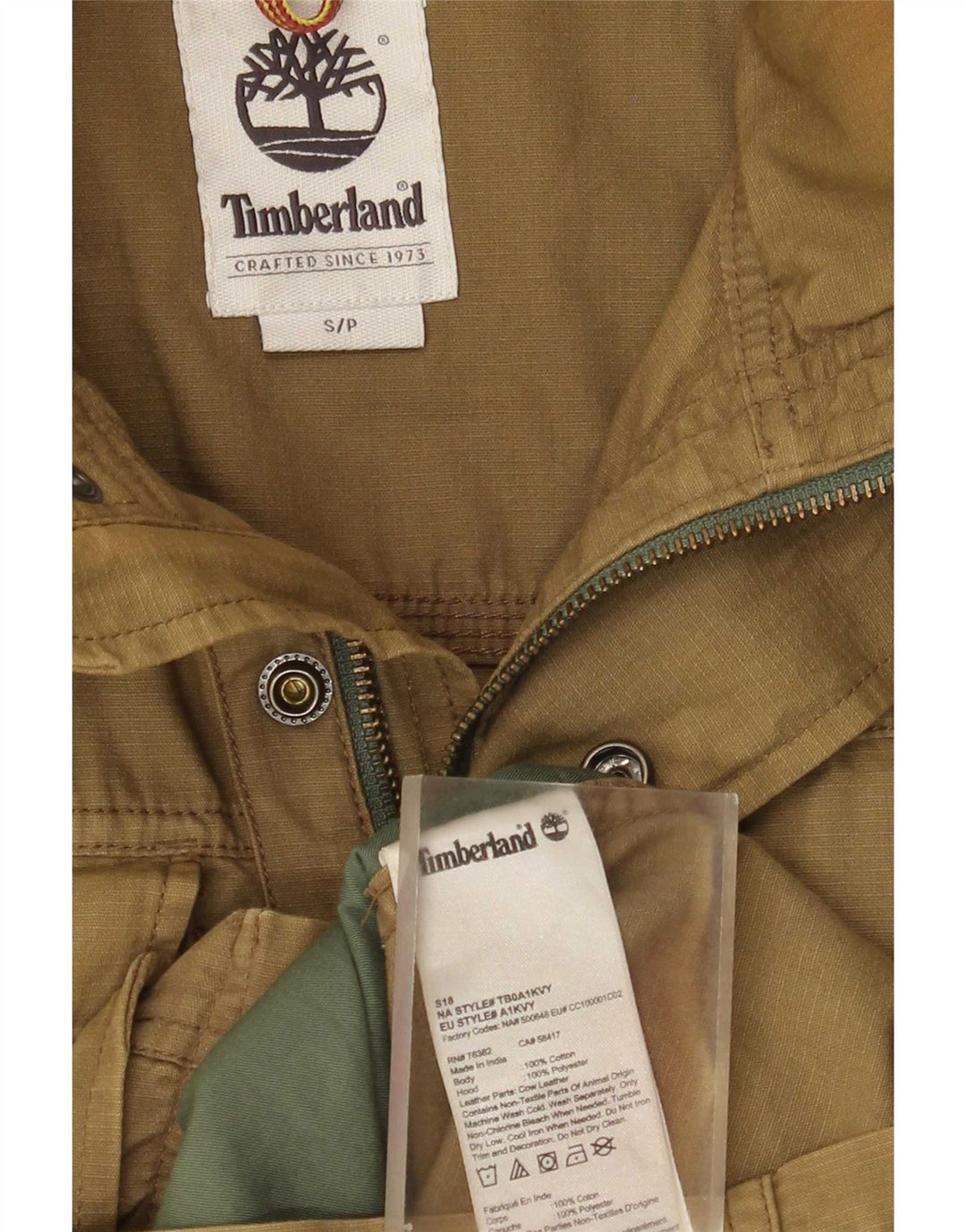 Timberland Mens Hooded Utility Jacket UK 36 Small Khaki Cotton