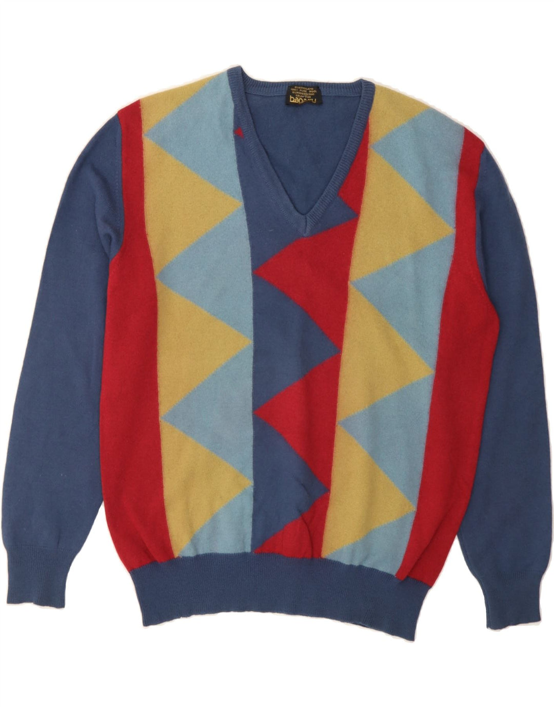 BAGARRY Mens V-Neck Jumper Sweater IT 56 XL Multicoloured Geometric Vintage Bagarry and Second-Hand Bagarry from Messina Hembry 
