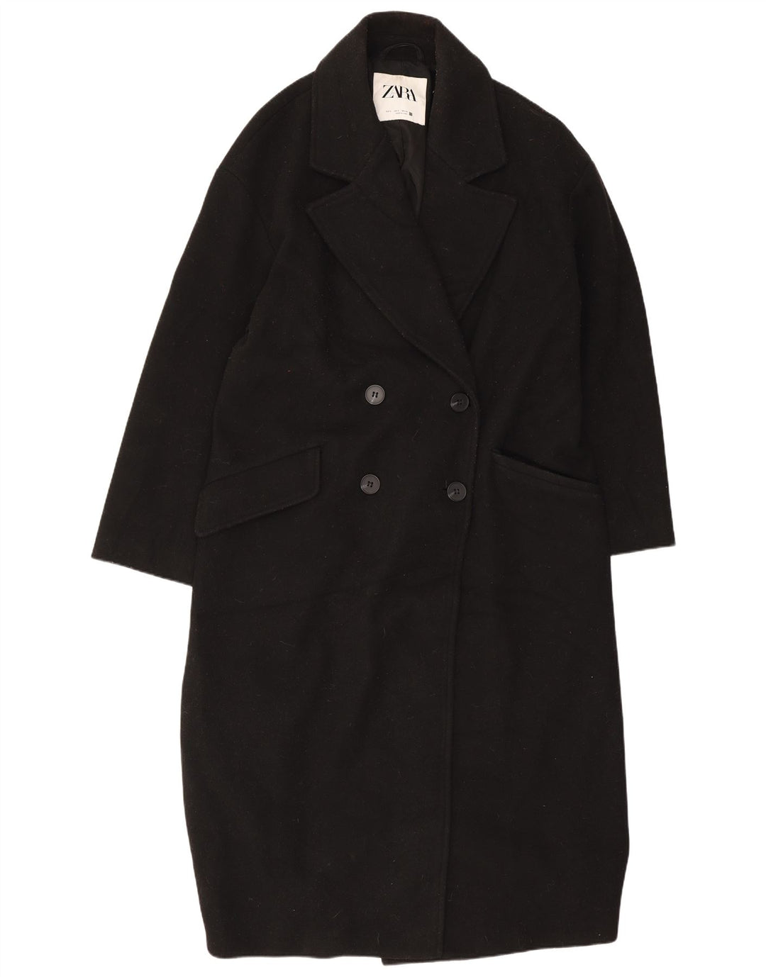 Zara Womens Oversized Double Breasted Coat UK 10 Small Black Polyester