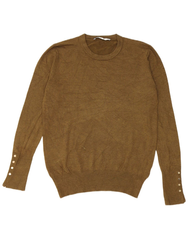 Zara Womens Crew Neck Jumper Sweater UK 14 Large Khaki Viscose