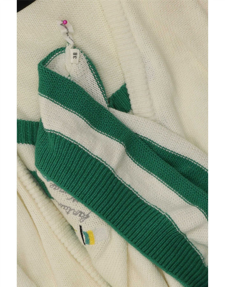 Vintage Womens Graphic Boat Neck Jumper Sweater EU 38 Medium White Striped