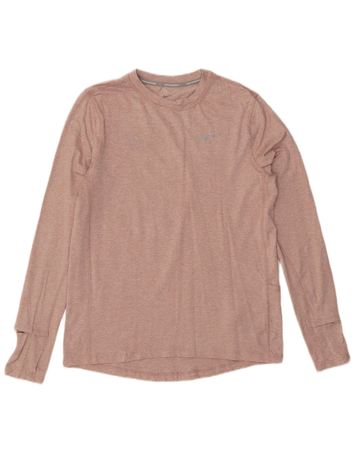 Nike Womens Running Top Long Sleeve UK 10 Small Pink Flecked Polyester