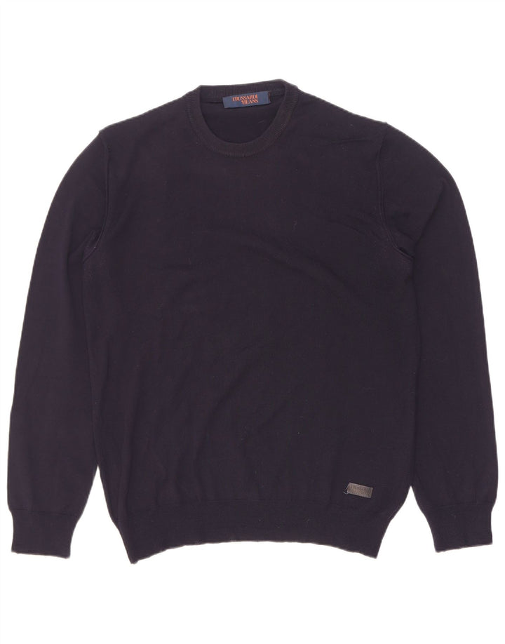 Trussardi Mens Crew Neck Jumper Sweater Small Navy Blue
