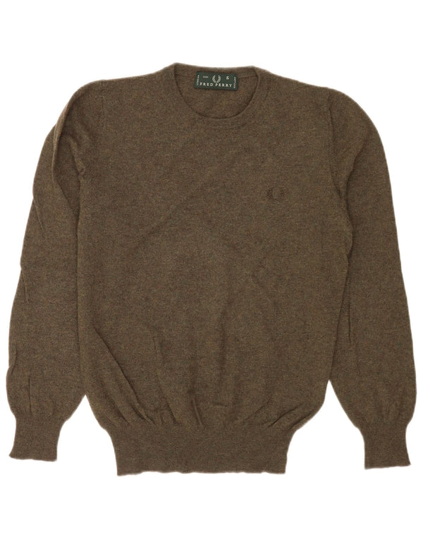 Fred Perry Mens Crew Neck Jumper Sweater Small Khaki Wool