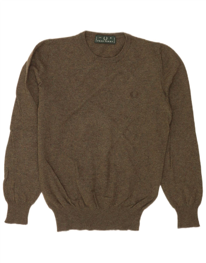 Fred Perry Mens Crew Neck Jumper Sweater Small Khaki Wool