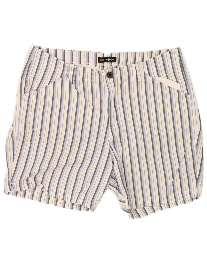 LEE Womens Mid Rise Regular Fit Chino Shorts W36 XL White Striped