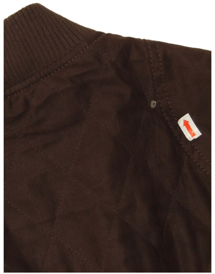 Zara Mens Quilted Bomber Jacket UK 38 Medium Brown Polyester