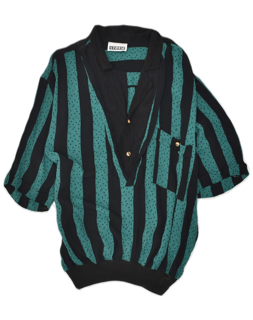 VINTAGE Womens Tunic Blouse Top UK 16 Large Green Striped Cotton | Vintage Vintage | Thrift | Second-Hand Vintage | Used Clothing | Messina Hembry 