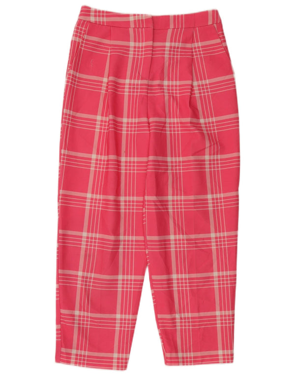 Topshop Womens Loose Fit Cropped Trousers UK 10 Small W28 L26 Pink Check