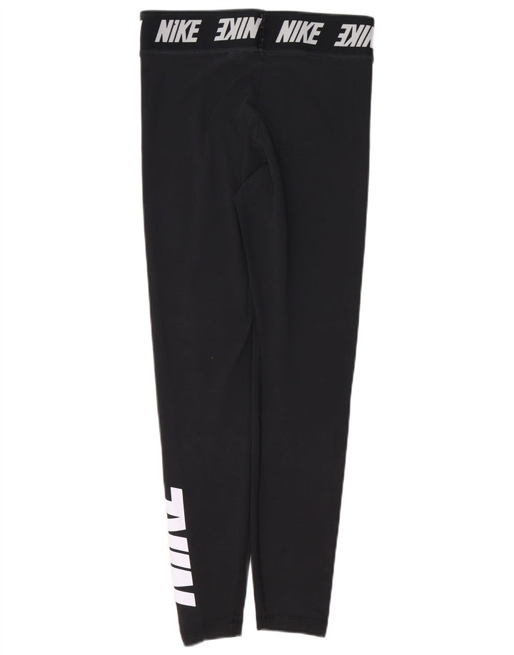 NIKE Womens Graphic Leggings UK 14 Medium  Black Cotton