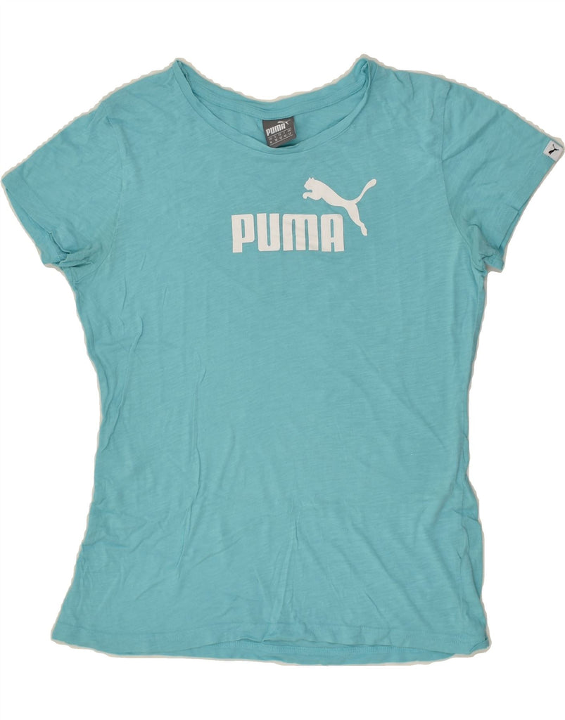 PUMA Womens Graphic T-Shirt Top UK 12 Medium Blue Cotton | Vintage Puma | Thrift | Second-Hand Puma | Used Clothing | Messina Hembry 