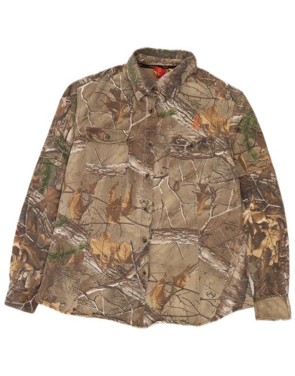 VINTAGE Womens Abstract Pattern Shirt UK 16 Large Khaki Colourblock Cotton