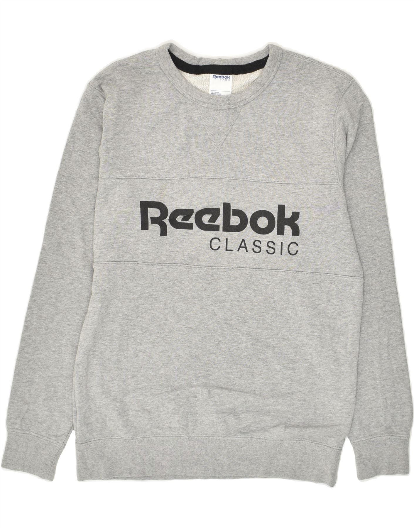 REEBOK Sudadera clasica con estampado grafico para hombre jersey pequeno de algodon gris