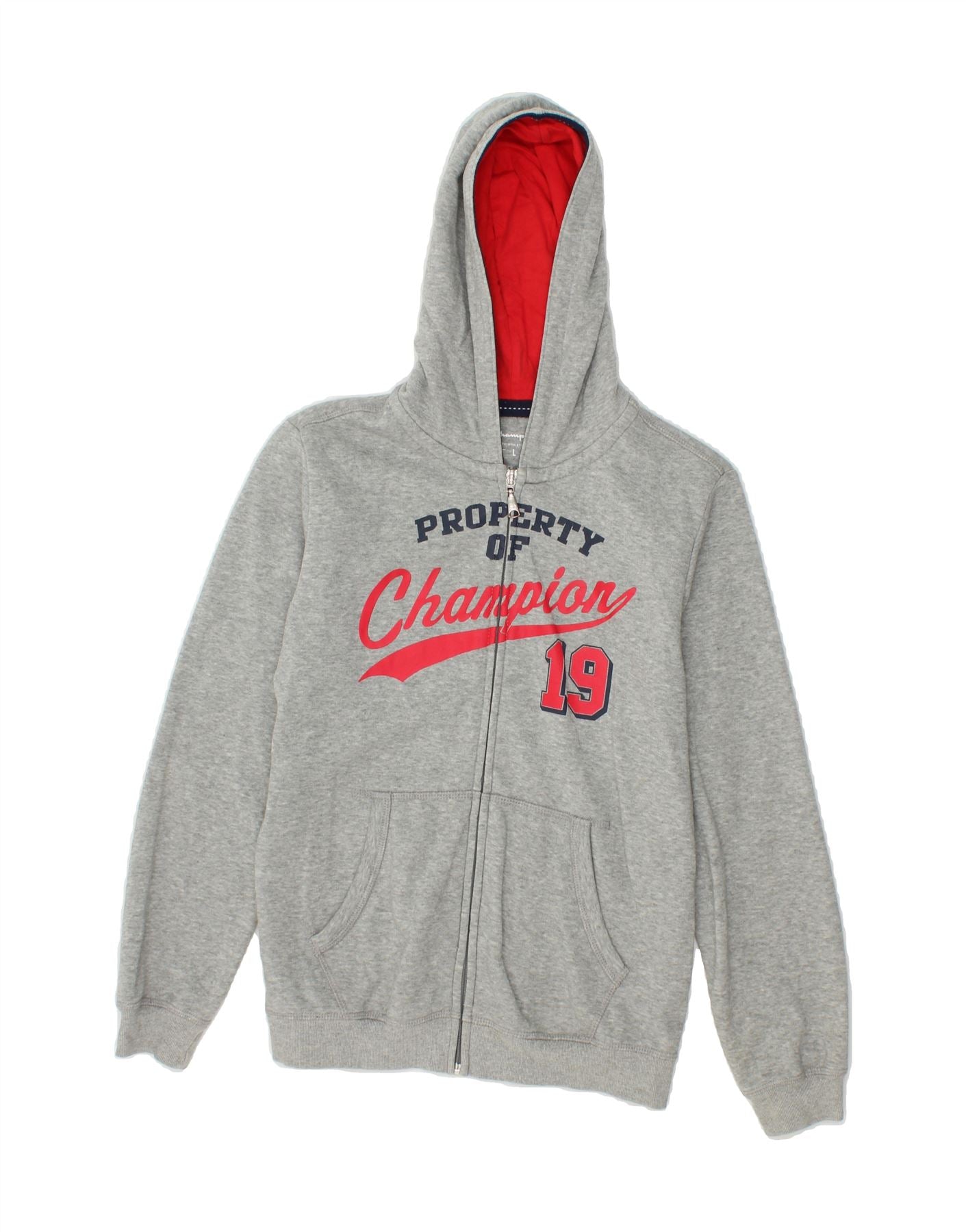 CHAMPION Boys Graphic Zip Hoodie Sweater 11-12 Years Large Grey