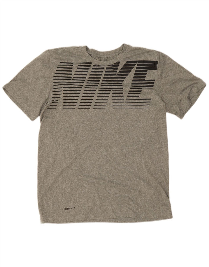Nike Mens Dri Fit Graphic T-Shirt Top Medium Grey Flecked Polyester