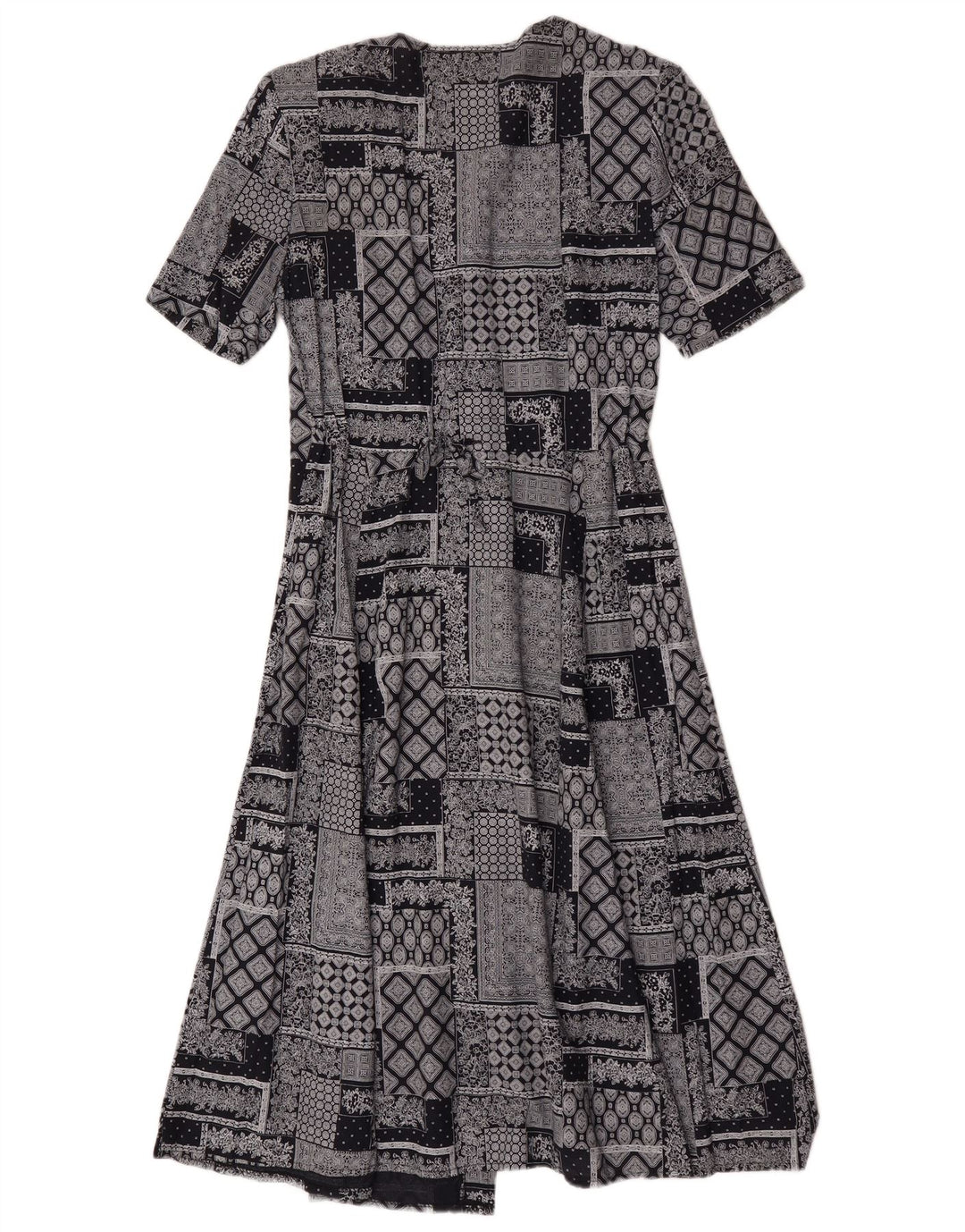 Vintage Womens A-Line Dress UK 14 Medium Grey Patchwork