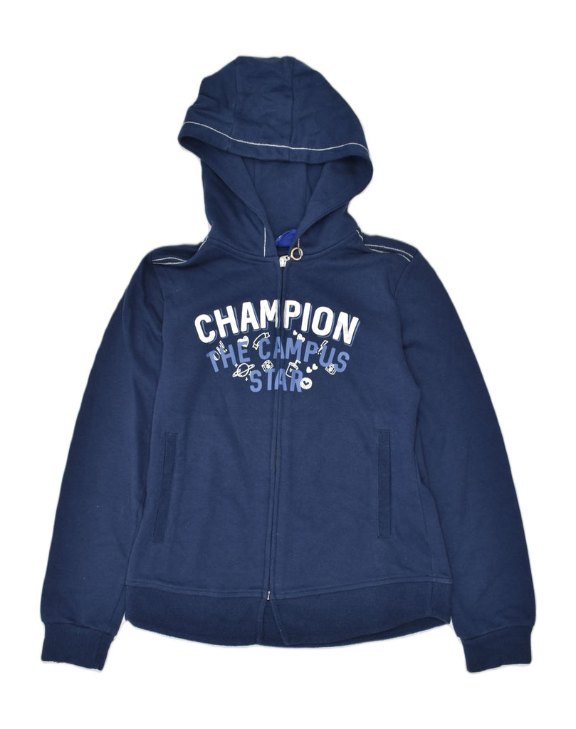 CHAMPION Boys Graphic Zip Hoodie Sweater 11-12 Years Large Navy Blue | Vintage | Thrift | Second-Hand | Used Clothing | Messina Hembry 