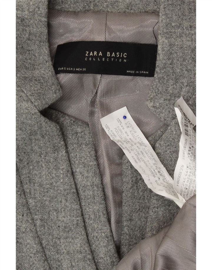 Zara Womens Longline 1 Button Blazer Jacket UK 10 Small Grey Flecked Wool