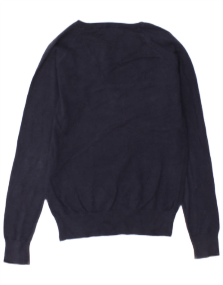 Zara Womens V-Neck Jumper Sweater UK 14 Medium Navy Blue Cotton