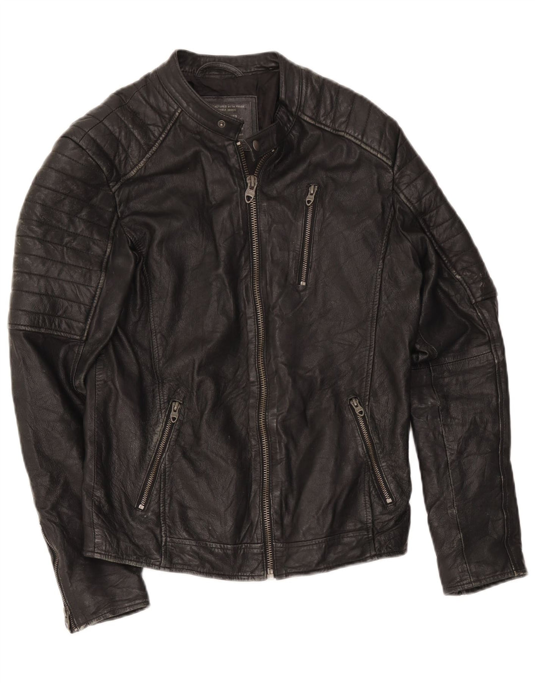 Jack & Jones Mens Leather Racer Jacket UK 36 Small Black