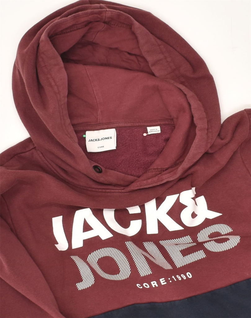 JACK & JONES Mens Core Graphic Hoodie Jumper Small Burgundy Colourblock | Vintage Jack & Jones | Thrift | Second-Hand Jack & Jones | Used Clothing | Messina Hembry 