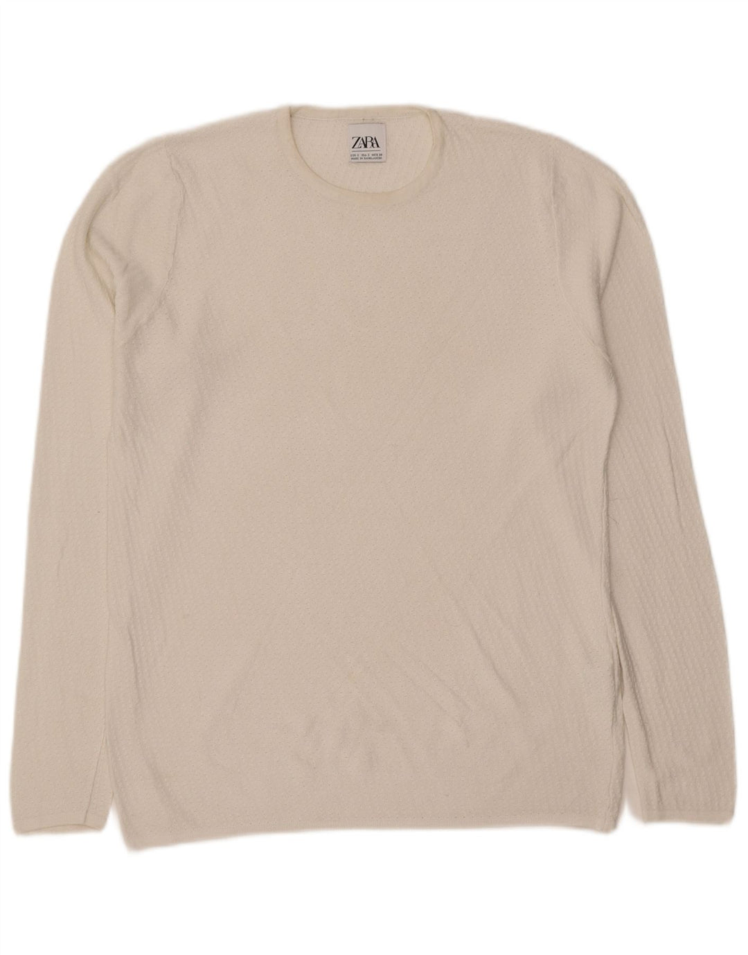 ZARA Mens Crew Neck Jumper Sweater Small Off White Viscose