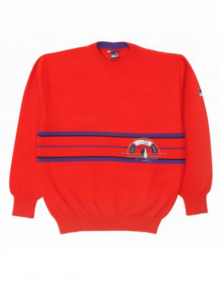 Evan Pull Mens Crew Neck Jumper Sweater XL Red Striped Wool